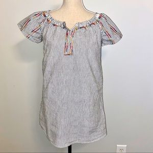 Knox Rose boho striped embroidered tunic shift short sleeve dress size XS
